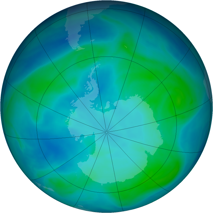 Antarctic ozone map for 01 February 2007
